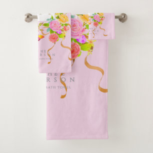 Conjunto De Toalhas Jardim Romântico Florido Monograma Rosa
