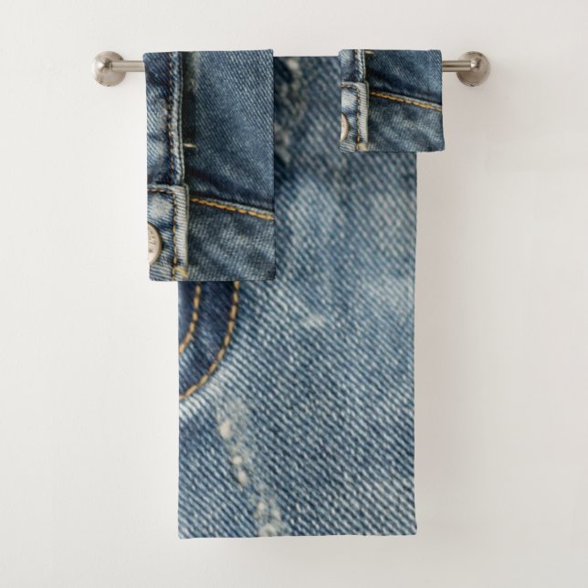 Conjunto De Toalhas Jeans azuis Denim Zipper Faux (Insitu)
