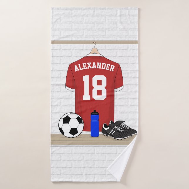 Conjunto De Toalhas Jérsei de futebol vermelho e branco personalizado (Toalha de Banho)