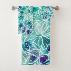 Conjunto De Toalhas Jewel Blues Leaf Pattern