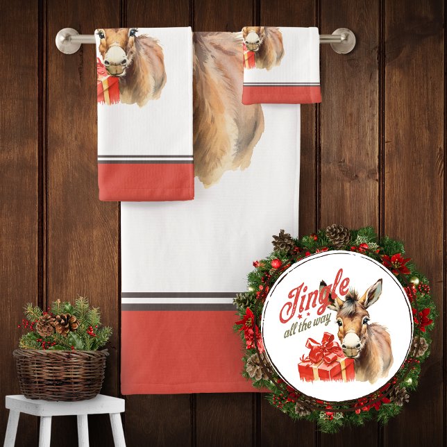 Conjunto De Toalhas Jingle All Way Fazenda de Natal Donkey (Criador carregado)