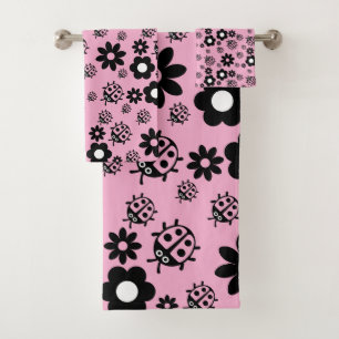 Conjunto De Toalhas Joaninhas Cor-de-Rosa Fofas para Crianças