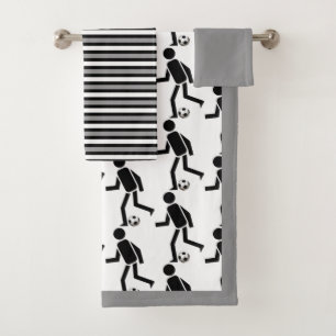 Conjunto De Toalhas Jogador de futebol com bola, cinzas pretas com bor