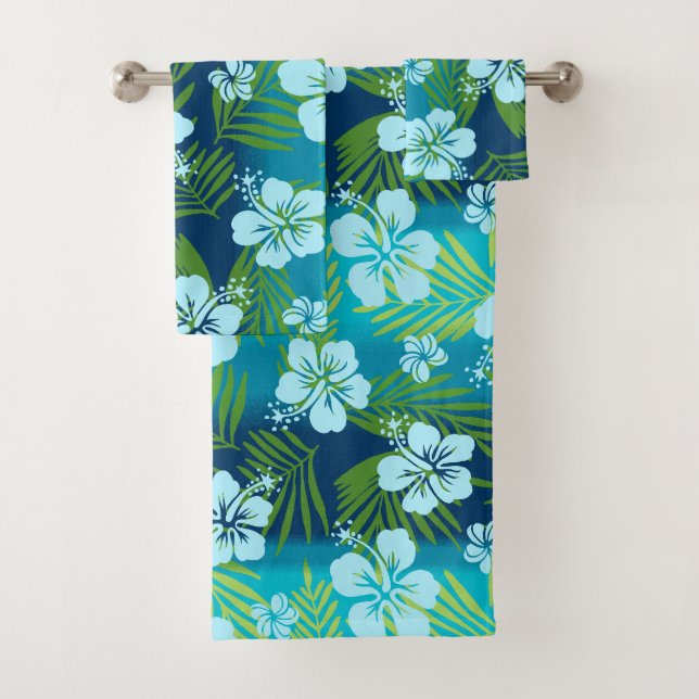 Conjunto De Toalhas Kalani Tie Dye Blend Tropical Hibiscus - Teal (Insitu)