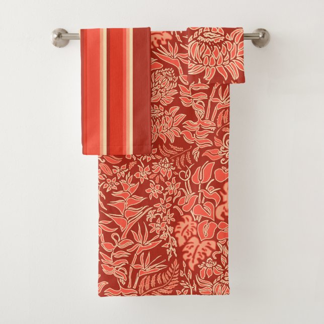 Conjunto De Toalhas Kauai Morning havaiano Floral & Stripe Coordenado (Insitu)