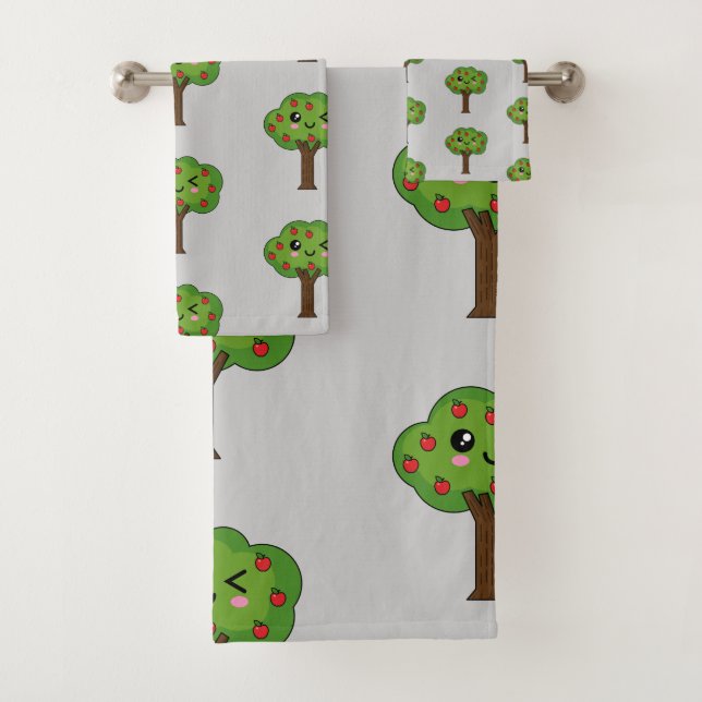 Conjunto De Toalhas Kawaii Happy Winking Apple Tree (Insitu)