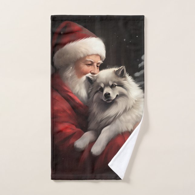Conjunto De Toalhas Keeshond com Papai Noel Natal Festivo (Toalha de mão)