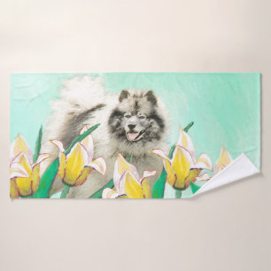 Conjunto De Toalhas Keeshond em Tulips pintando lindas artes caninas o