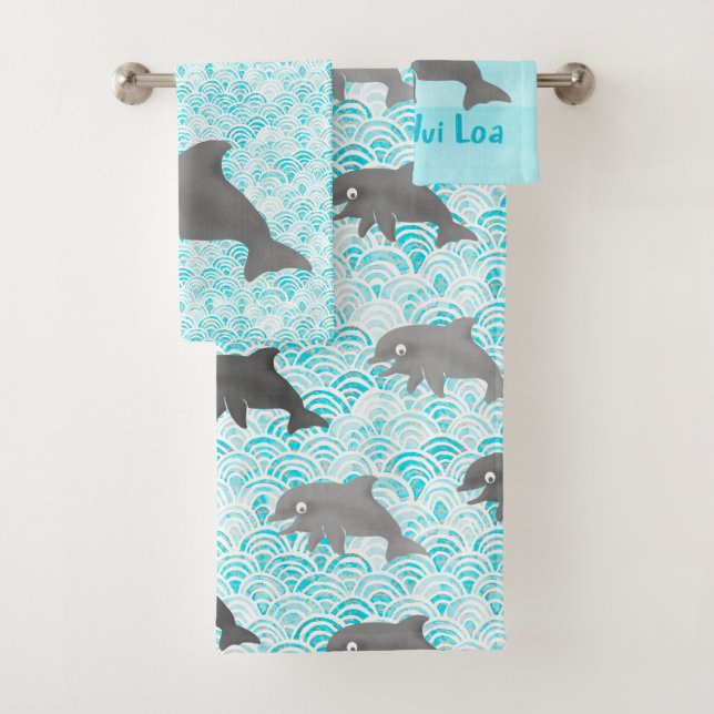 Conjunto De Toalhas Keiki Watercolor Dolphin Wave (Insitu)