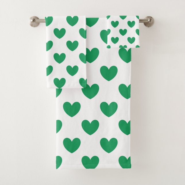 Conjunto De Toalhas Kelly Green Polka Hearts em branco (Insitu)