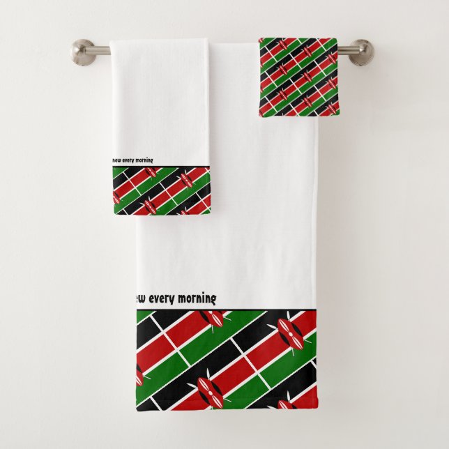 Conjunto De Toalhas KENYA FLAG - Escritura Personalizada BRANCA (Insitu)