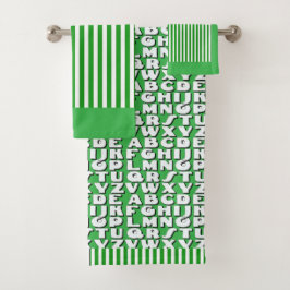 Conjunto De Toalhas Kids Alphabet Green Stripes