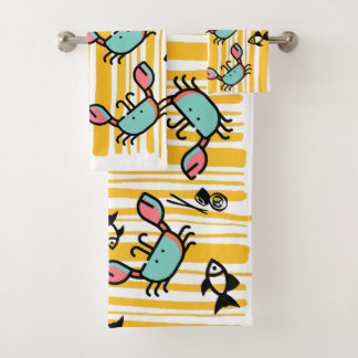 Conjunto De Toalhas Kids Crab Seafood Fish Pattern 