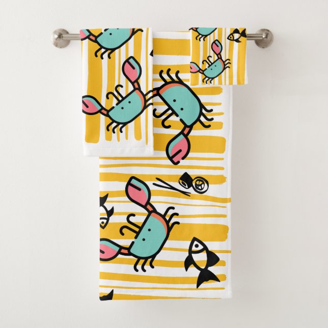Conjunto De Toalhas Kids Crab Seafood Fish Pattern  (Insitu)
