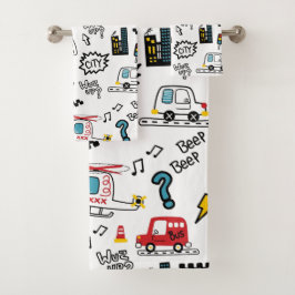 Conjunto De Toalhas Kids Playful Transport Pattern 