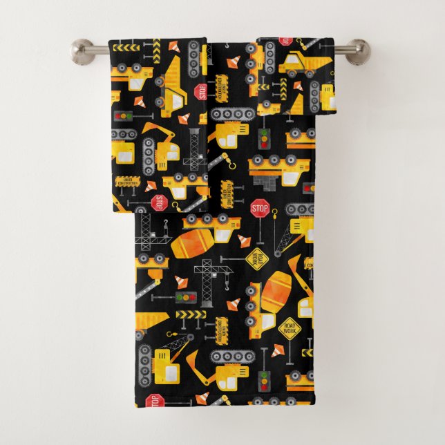 Conjunto De Toalhas Kids Watercolor Construction Vehicle Patternos (Insitu)