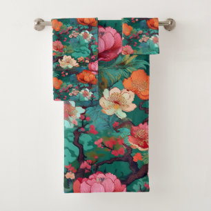 Conjunto De Toalhas Kimono Sakura e pedônia japoneses