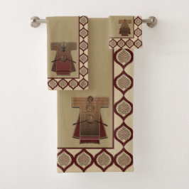 Conjunto De Toalhas Kimonos Dourado e Vermelho