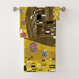 Conjunto De Toalhas Klimt Inspirou Dourada Arte Nouveau O Beijo