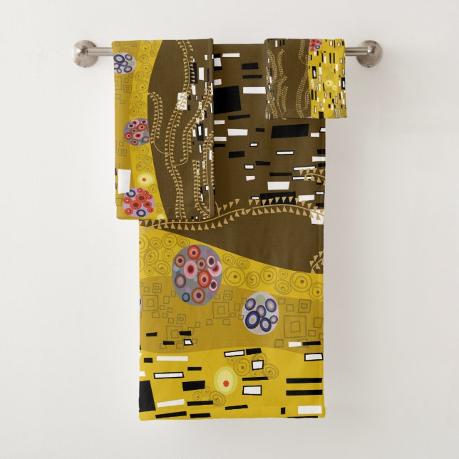Conjunto De Toalhas Klimt Inspirou Dourada Arte Nouveau O Beijo (Insitu)