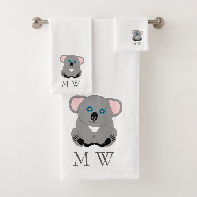 Conjunto De Toalhas Koala Bear Design Monogrammed (Insitu)