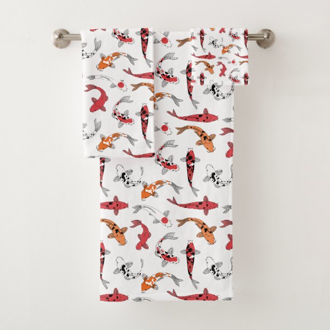 Conjunto De Toalhas Koi Fish Japonês Art Impressão (Insitu)