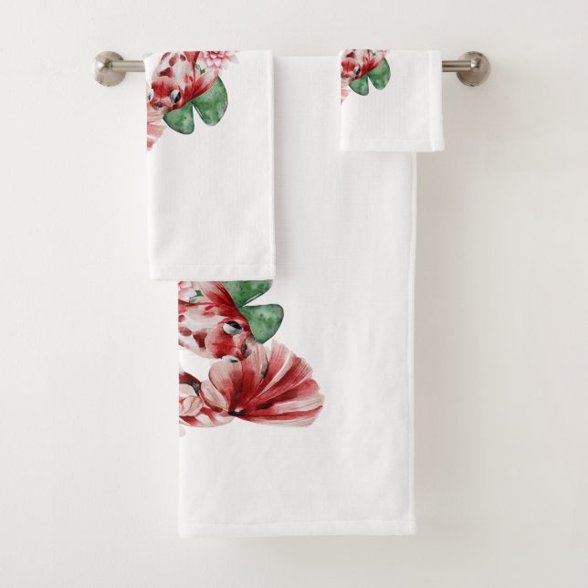 Conjunto De Toalhas Koi Fish Japonês Estilo Script Oriental Art (Insitu)