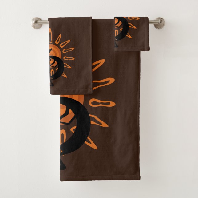 Conjunto De Toalhas Kokopelli Sun Southwest Rustic Brown Towel Set (Insitu)