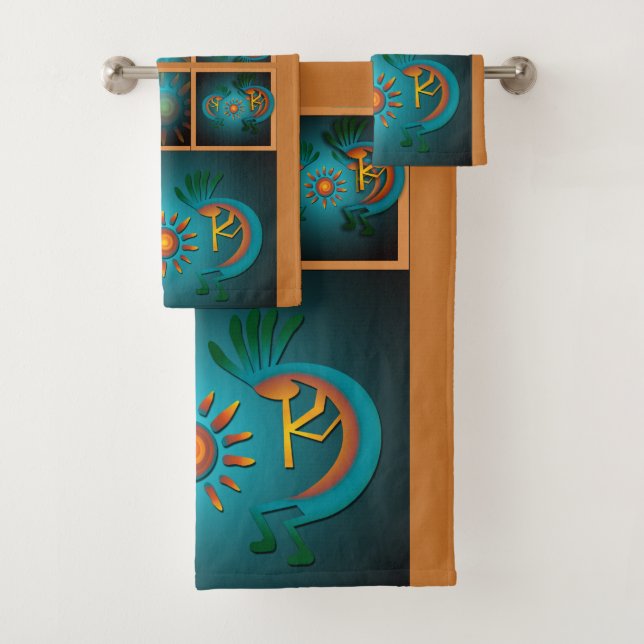 Conjunto De Toalhas Kokopellii com Sun Teal Design (Insitu)