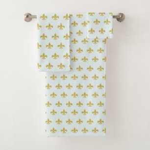 Conjunto De Toalhas L@@K! - Bonito padrão Aqua Dourado Fleur de Lis