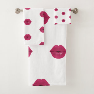 Conjunto De Toalhas Lábios Cortina Rosa Beija Batom