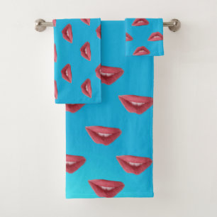 Conjunto De Toalhas Lábios e fundo azul