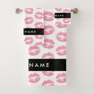 Conjunto De Toalhas Lábios Rosa, Beijo, Batom, Seu Nome, Personalizar