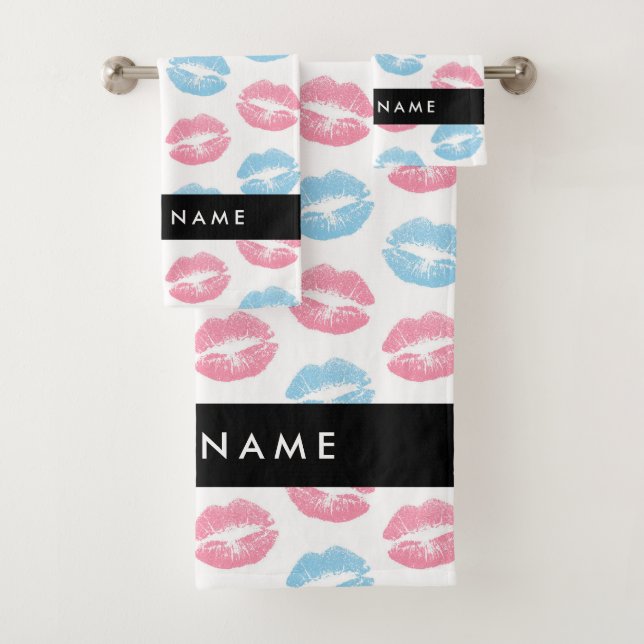 Conjunto De Toalhas Lábios Rosa, Lábios Azuis, Beijo, Seu Nome, Person (Insitu)