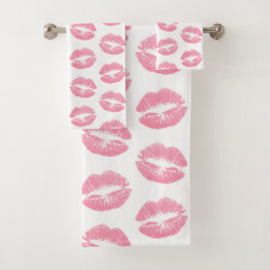Conjunto De Toalhas Lábios Rosa, Padrão De Lábios, Batom Rosa, Beijo