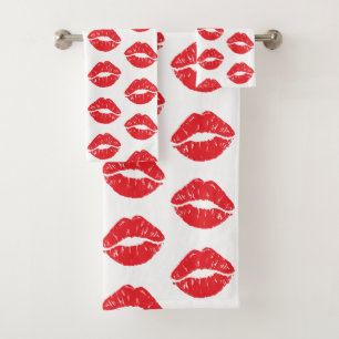 Conjunto De Toalhas Lábios Vermelhos, Batom Vermelho, Beijo, Padrão De