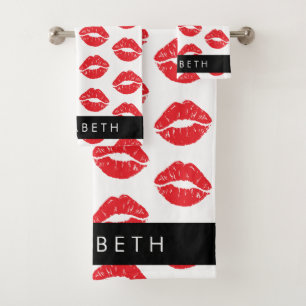 Conjunto De Toalhas Lábios Vermelhos, Batom Vermelho, Padrão De Lábios