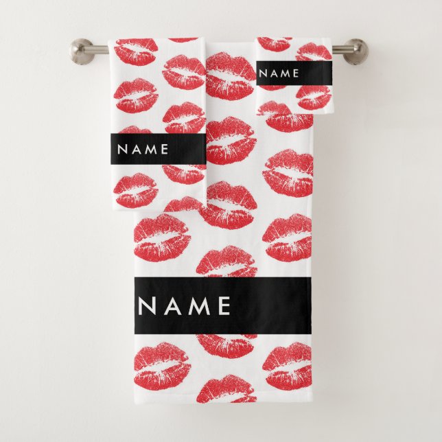 Conjunto De Toalhas Lábios Vermelhos, Beijo, Batom, Seu Nome, Personal (Insitu)