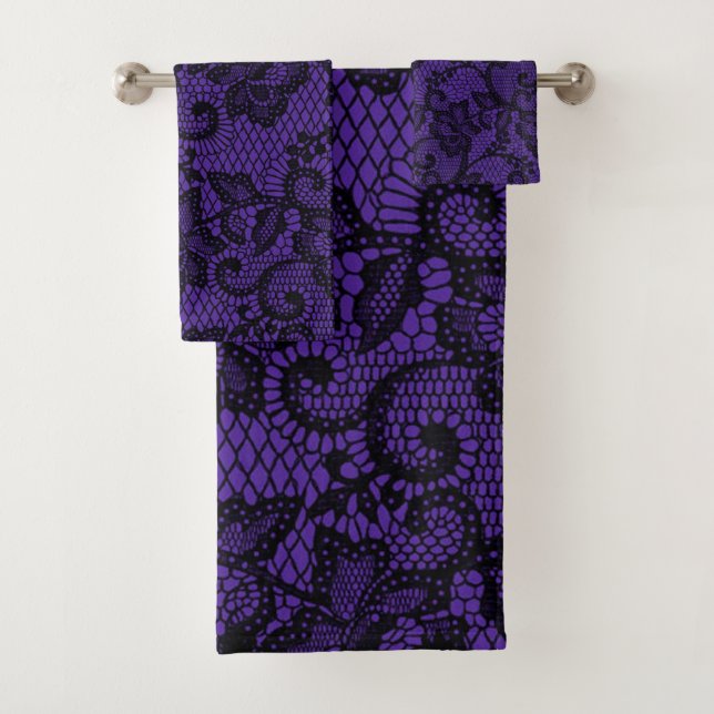 Conjunto De Toalhas Lace Preto E Roxo (Insitu)