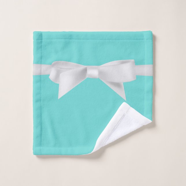 Conjunto De Toalhas Laço Branco Audrey Teal Glam Moderno (Pano de lavar)