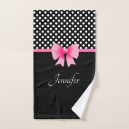 Conjunto De Toalhas Laço Rosa Preto E Branco Com Pontos Nome