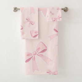 Conjunto De Toalhas Laços Rosa Fofa Coquete Charme Rústico