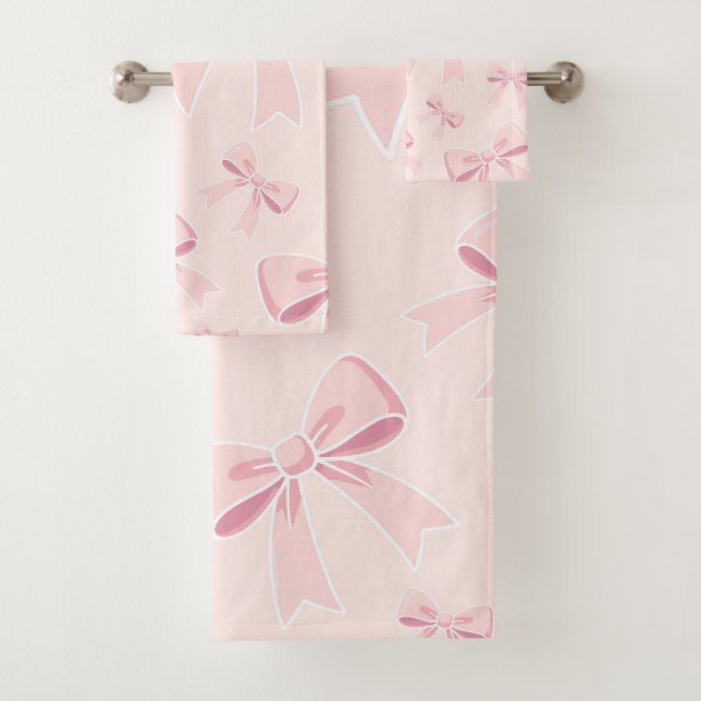 Conjunto De Toalhas Laços Rosa Fofa Coquete Charme Rústico (Insitu)