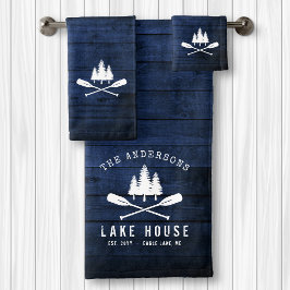 Conjunto De Toalhas Lago Rustic House Barat Oars Trees Blue Wood Impre