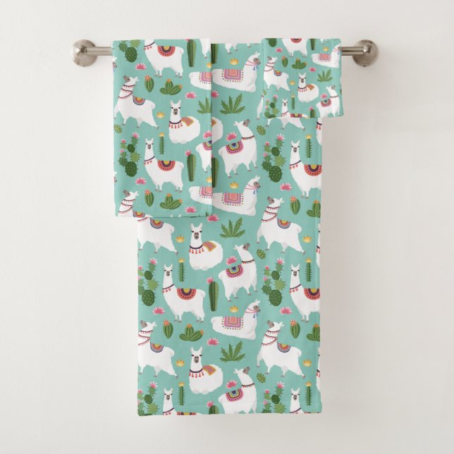 Conjunto De Toalhas Lamas bonitos no teste padrão da cerceta (Insitu)