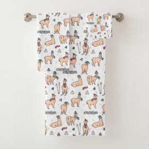 Conjunto De Toalhas Lamas no teste padrão de esqui dos chapéus & dos