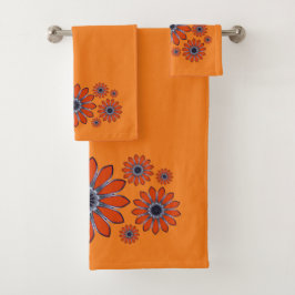 Conjunto De Toalhas Laranja Abstrato Floral
