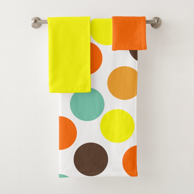 Conjunto De Toalhas Laranja, Amarelo, Marrom, Pontos Azuis Banho Conju (Insitu)