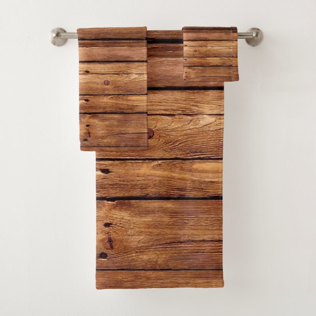 Conjunto De Toalhas Laranja De Madeira Rústica De Banheiro (Insitu)