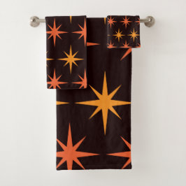 Conjunto De Toalhas Laranja e Âmbar Starburst Meados do Século Moderno